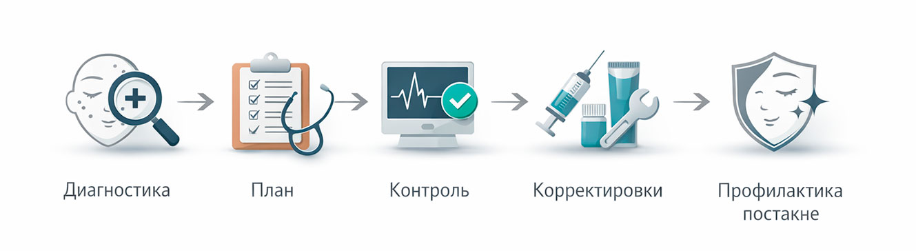 Пошаговая схема лечения акне: диагностика, план, контроль, корректировки, профилактика постакне